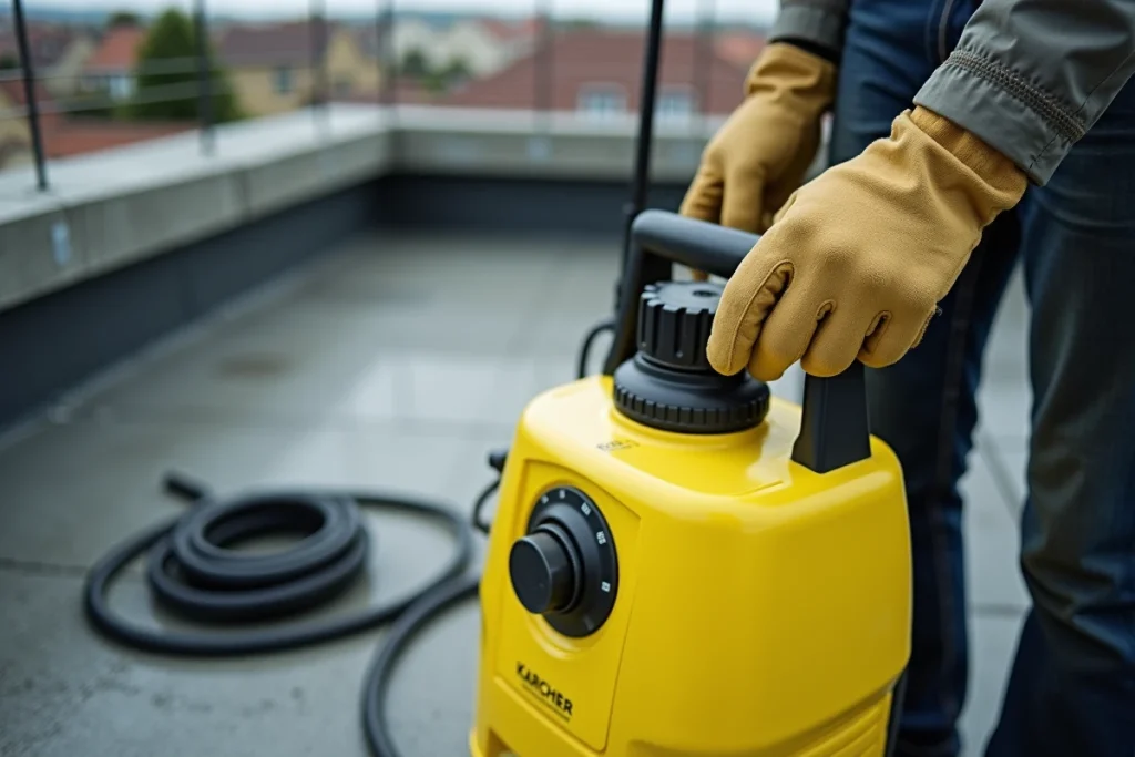 Réglage de la pression sur un nettoyeur haute pression Karcher pour le nettoyage de toiture