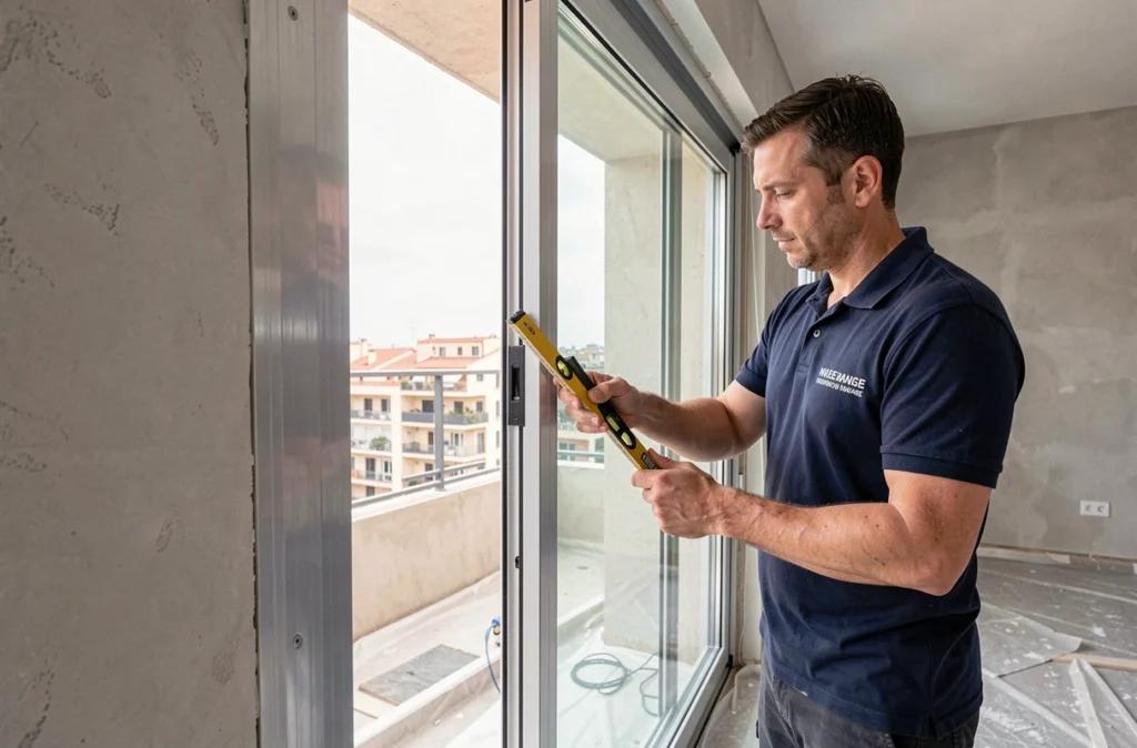 Spécialiste installant une grande fenêtre aluminium dans un appartement marseillais pour Fenêtres du Sud